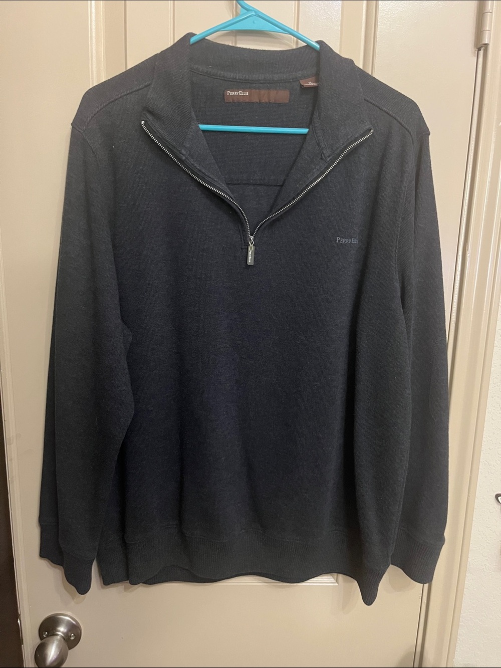 Perry Ellis Men’s Quarter-Zip Sweater Jacket - Black